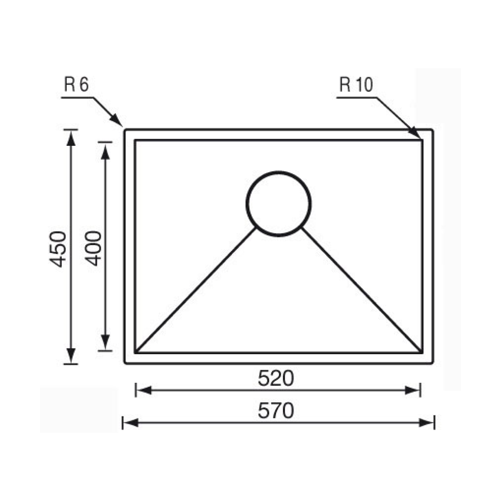 Sudoper CM FILO RAGGIATO 57×45×19 podpultni
