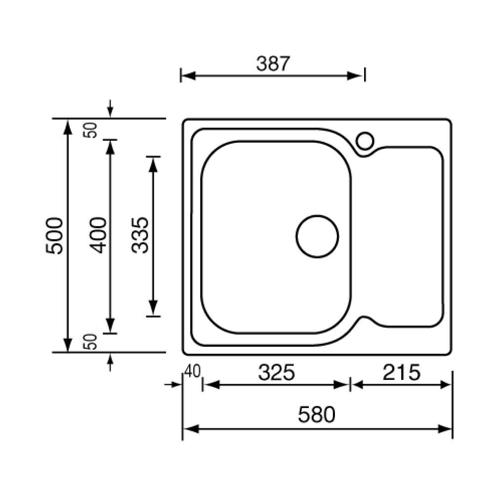 Sudoper CM MATICO 58×50 1V Desni